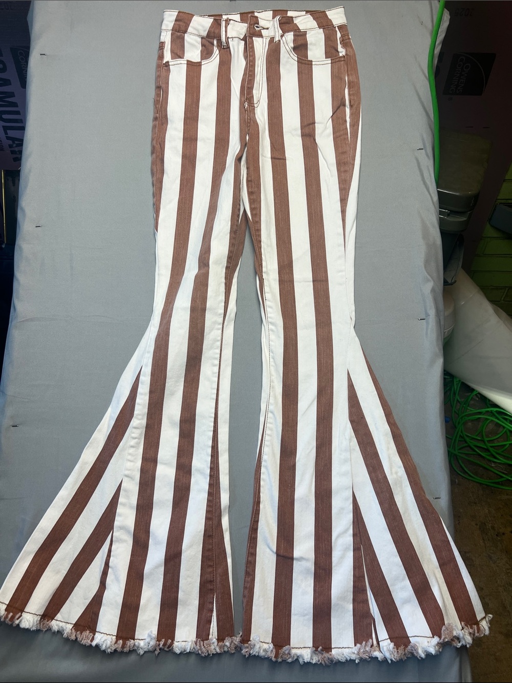 Saints &hearts Striped High-Waist Flare Jeans in Brown & White - Picture 1 of 8
